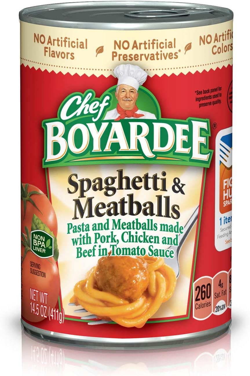 Chef Boyardee Spaghetti and Meatballs Can Pasta, Canned Food, 14.5 OZ Can (24 Cans)