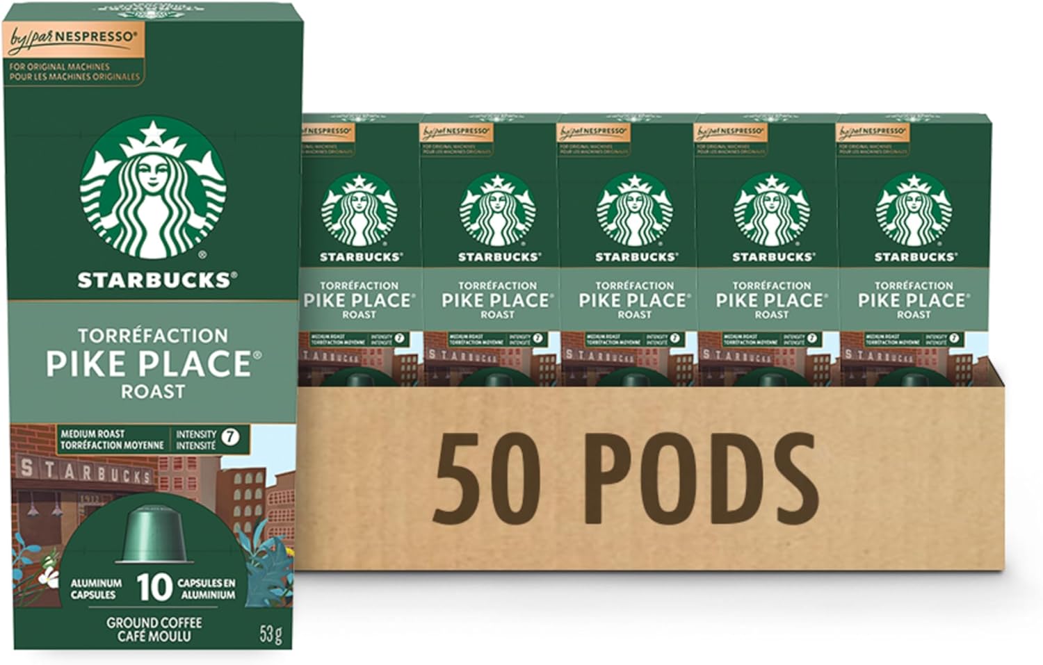 STARBUCKS By Nespresso Pike Place Roast Coffee Capsules, 5 Boxes, 265 g