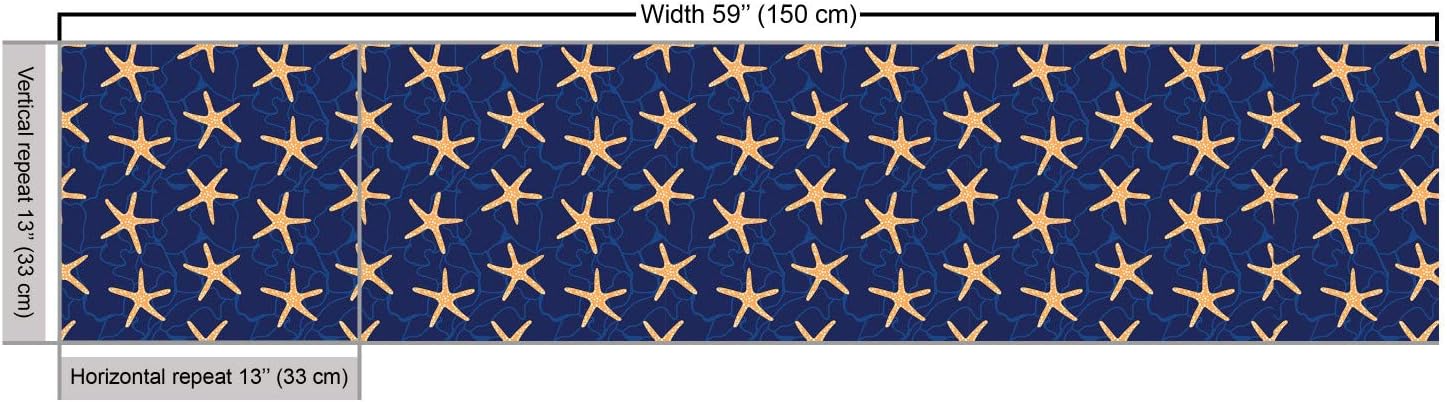 Ambesonne Starfish Fabric by The Yard, Underwater Creatures in Deep Sea Ocean Waves Adventure Marine Nautical Theme, Decorative Fabric for Upholstery and Home Accents, 3 Yards, Navy Blue Peach
