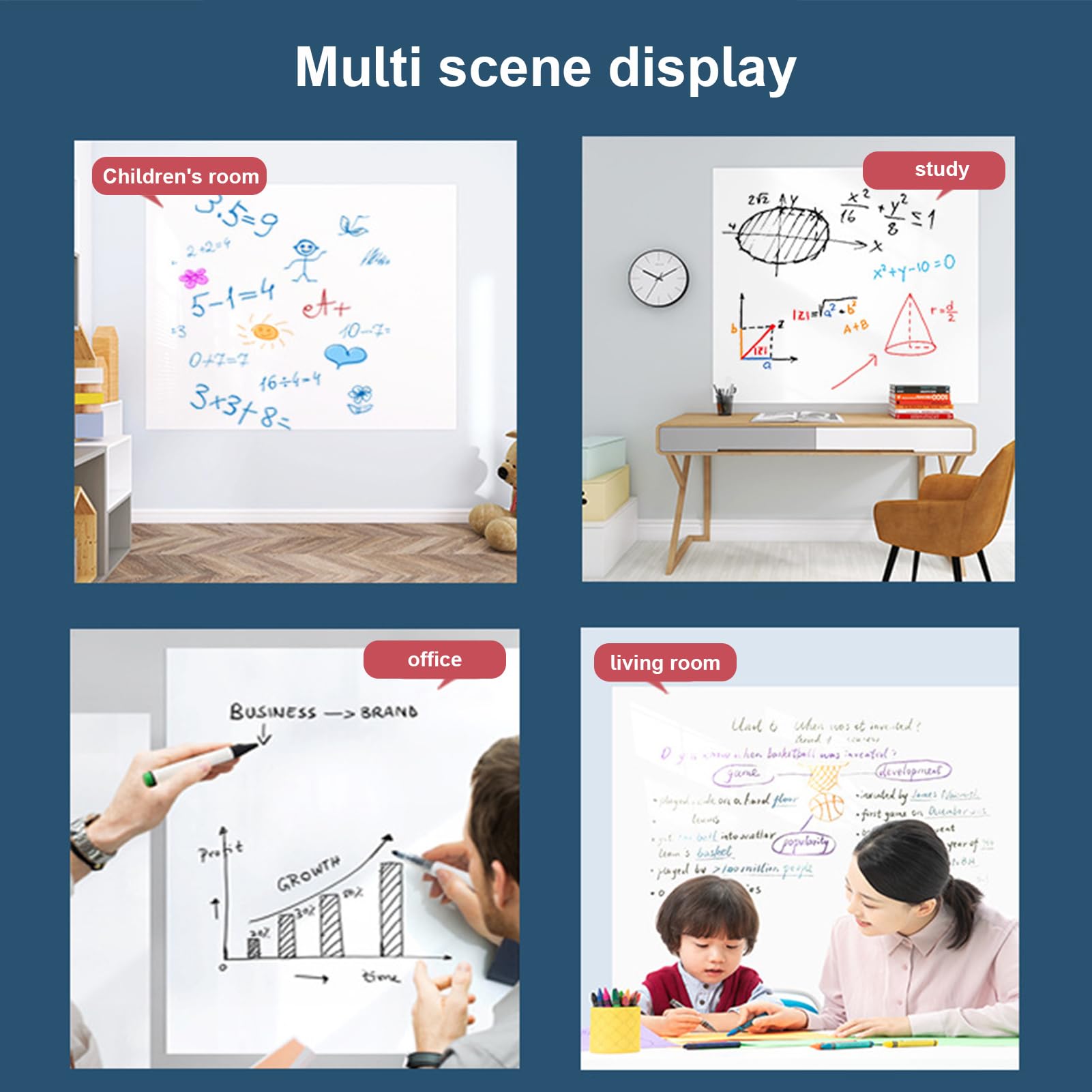 Adhesivo de pared de borrado en seco, papel pintado electrostático para pizarra blanca – Removable Smooth Writing Board Pegatinas de papel para casa, cafetería, panadería