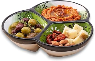 Hand-painted ceramic serving dish with three compartments
