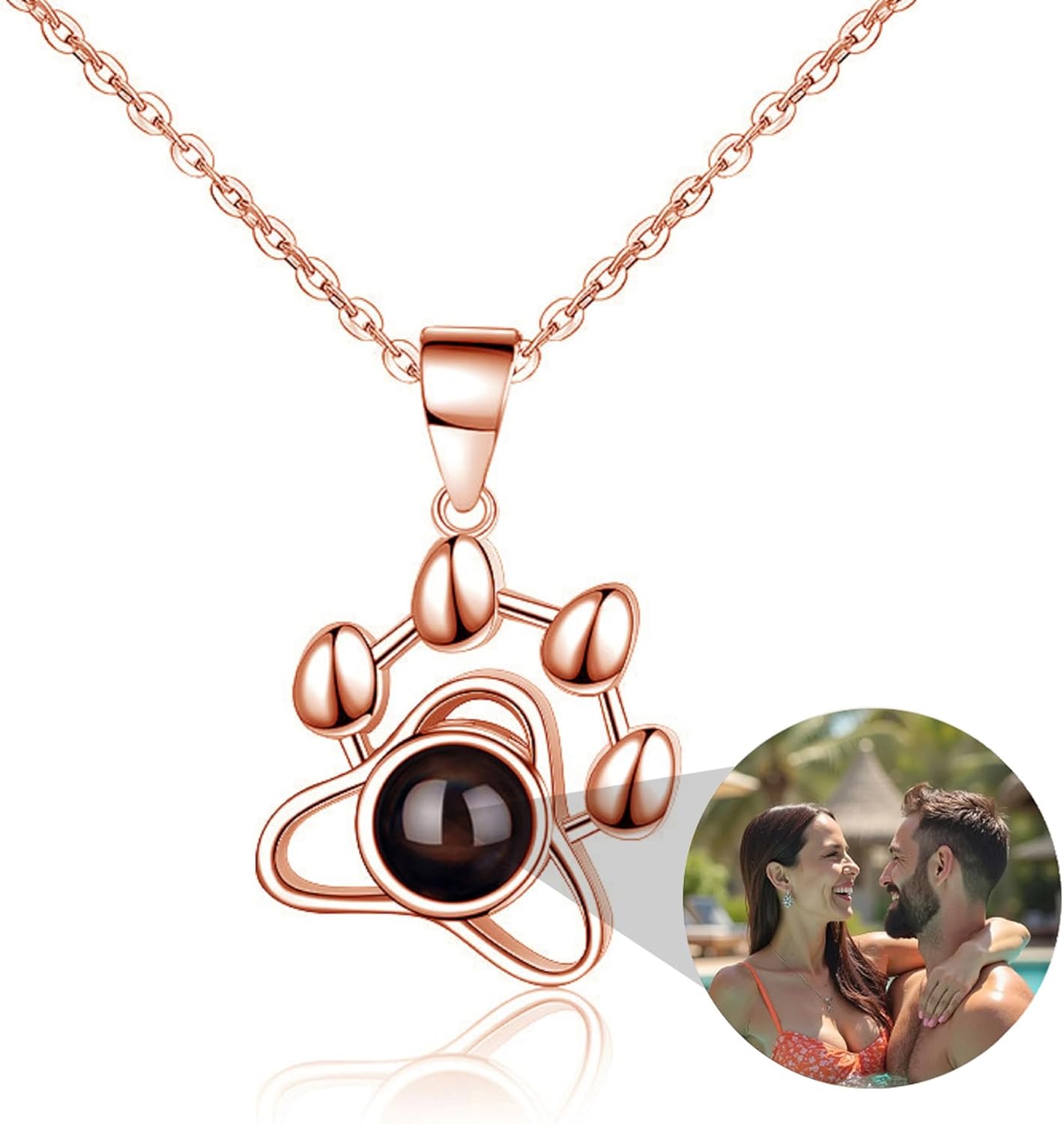 925 Sterling Silver Paw Print Pendant Necklace with Picture inside—Picture Necklace Personalized Photo, Handmade Jewelry Personalized Gift for Pets