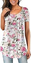 CHICZONE Ladies Tunic Tops Short Sleeve Pleated Crew Neck Printed Womens Henley T-Shirt