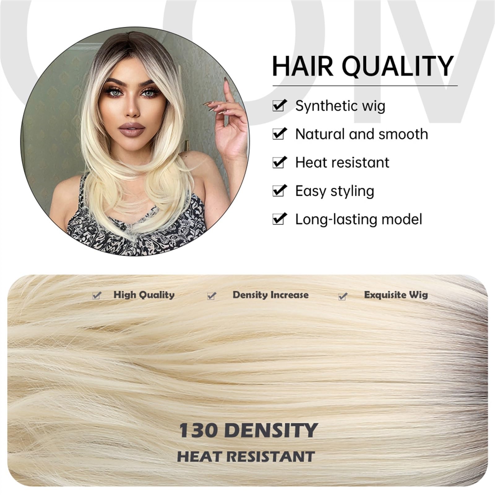 Peruki damskie Peruki syntetyczne Długie proste Platynowy blond Ombre Peruki z grzywką dla kobiet Codzienny Cosplay Impreza Włosy warstwowe Peruka Termoodporny Peruki z włosami zastępczymi