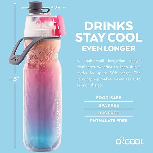 Miniatura 5 de O2COOL Arctic Squeeze - Botella de agua aislada Mist 'N Sip | Paquete de 2 - 20 onzas | Sin BPA, función de niebla y sorbo 2 en 1 con boquilla