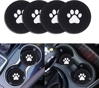 4 Pack Car Cup Holder Coasters, Dog Paw Insert Car Cup Coaster, 2.75 Inch Anti Slip Shockproof Embedded Drink Mat, Vehicle Interior Decor Accessories (Black)