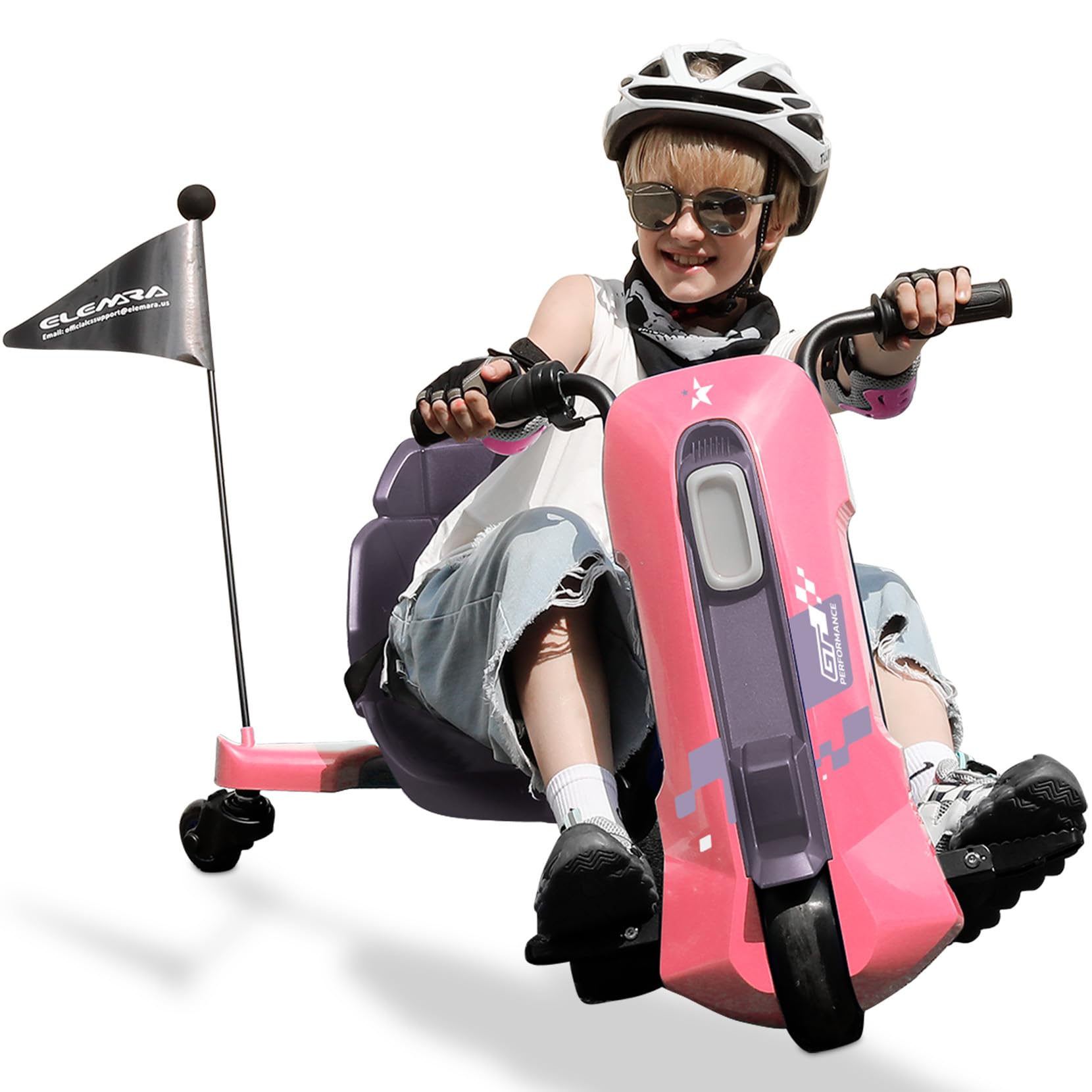 ELEMARA Electric Go Kart for Kids with Stepless Speed,12V Go Cart with Adjustable Seat,5 MPH Kids Go Kart with Pennant,LED Lights,Music,Bluetooth,for Kid Age 6+, Pink