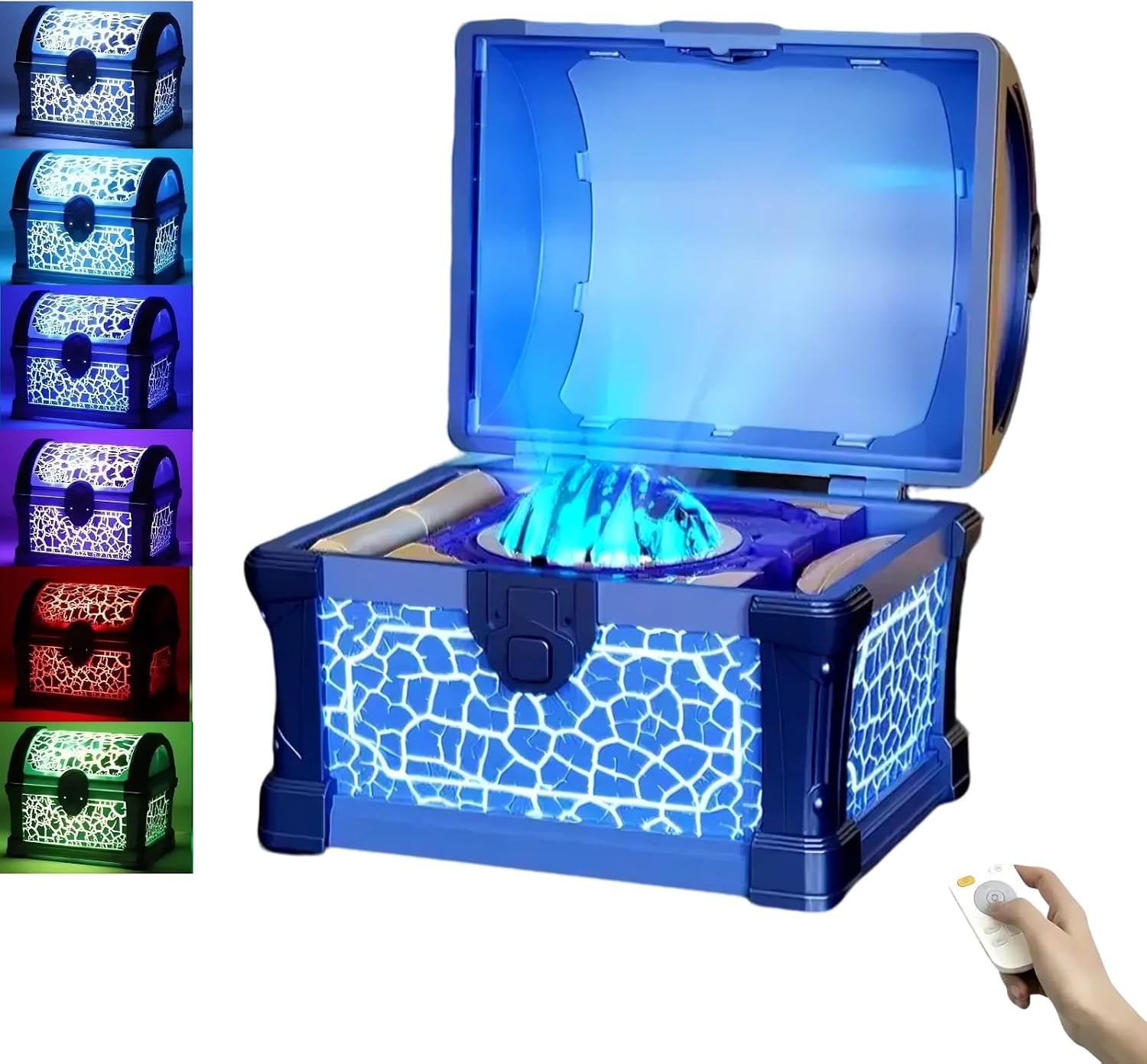 Treasure Chest Galaxy Projector Night Light, Remote Control Northern Lights & Aurora Projector for Bedroom with 8 Lighting Modes, Timer, Kids Gift (Blue)