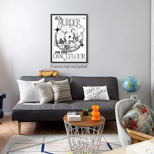 Miniatura 4 de noxozoqm Póster de pared de bola de discoteca en blanco y negro con texto en inglés "It's Murder on the Dancefloor", impresiones en lienzo para