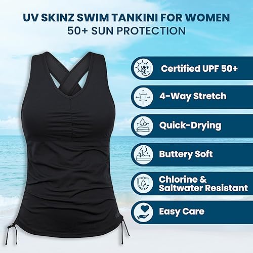 Miniatura 2 de UV Skinz Tankini de natación para mujer, protección solar FPU 50+, modesta camiseta sin mangas, parte superior de traje de baño, parte superior