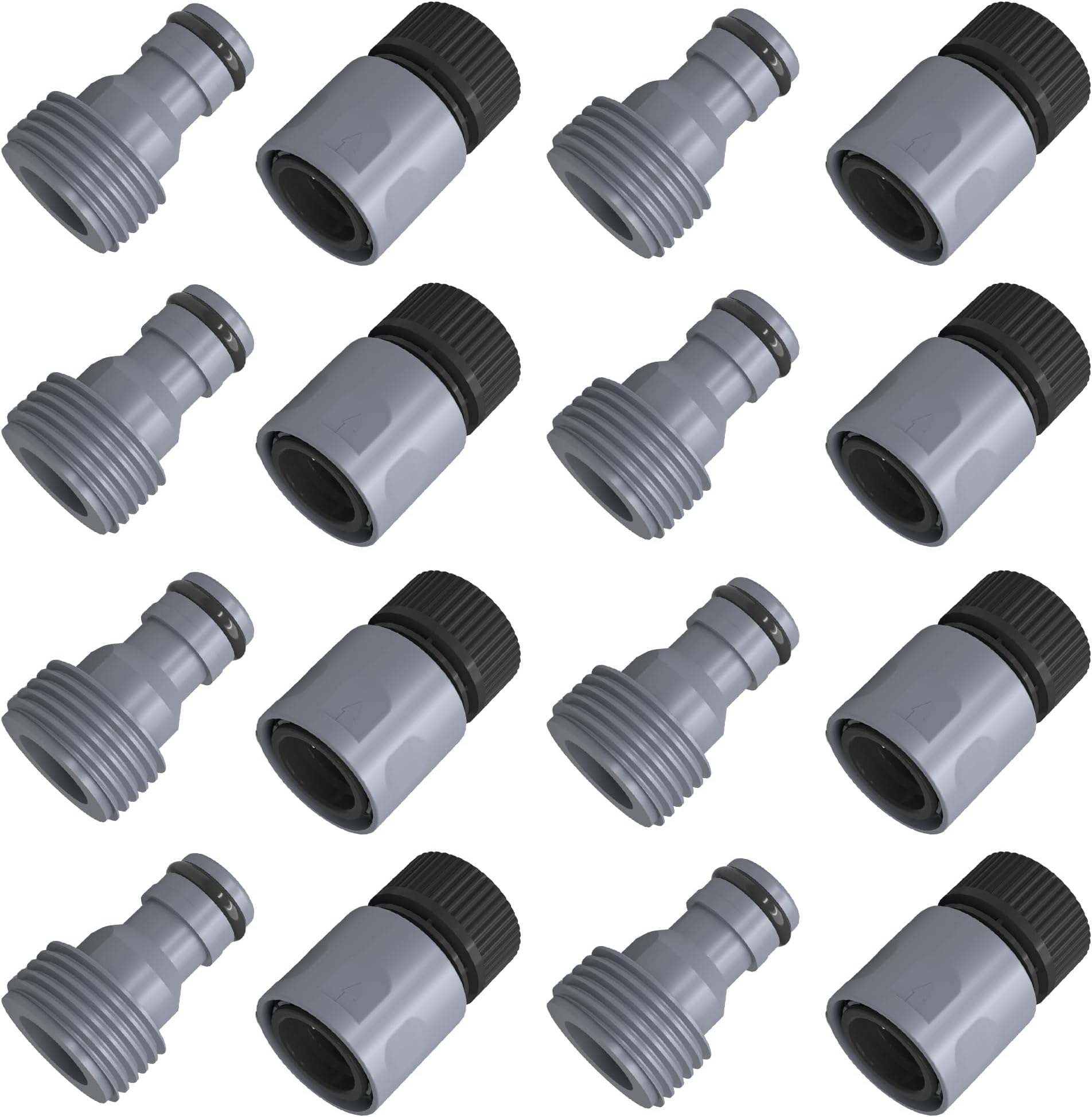 8 Sets Garden Hose Quick Connector, 3/4 Inch Plastic Water Hose Fittings Male and Female Connectors Hose Adapters