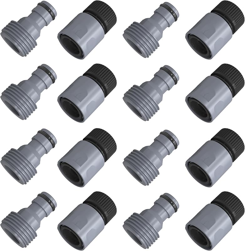8 Sets Garden Hose Quick Connector, 3/4 Inch Plastic Water Hose Fittings Male and Female Connectors Hose Adapters