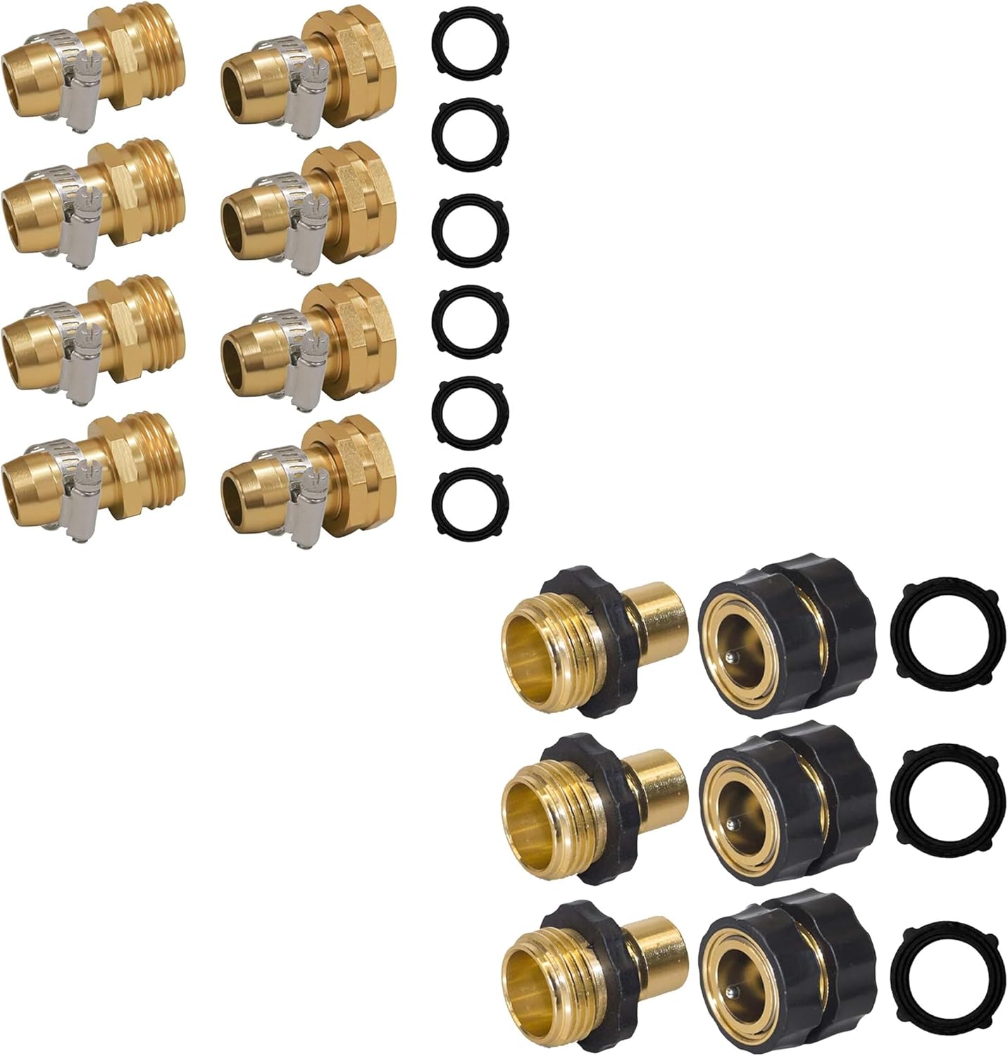 Hourleey Garden Hose Repair Connector with Clamps + Hose Quick Connector