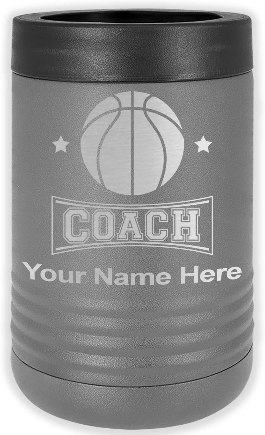 LaserGram Personalized 12 oz. Stainless Steel Can & Bottle Insulator, Basketball Coach – Keeps Drinks Cold Longer (Red)