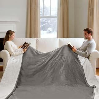 King Size Electric Blanket with Dual Control - Washable Heated Blanket King with 5 Heat Levels, 10 Hrs Auto Off, Overheat Protection, Flannel Sherpa Heating Blanket 100" x 90", Grey - Amazon product rated Grade A
