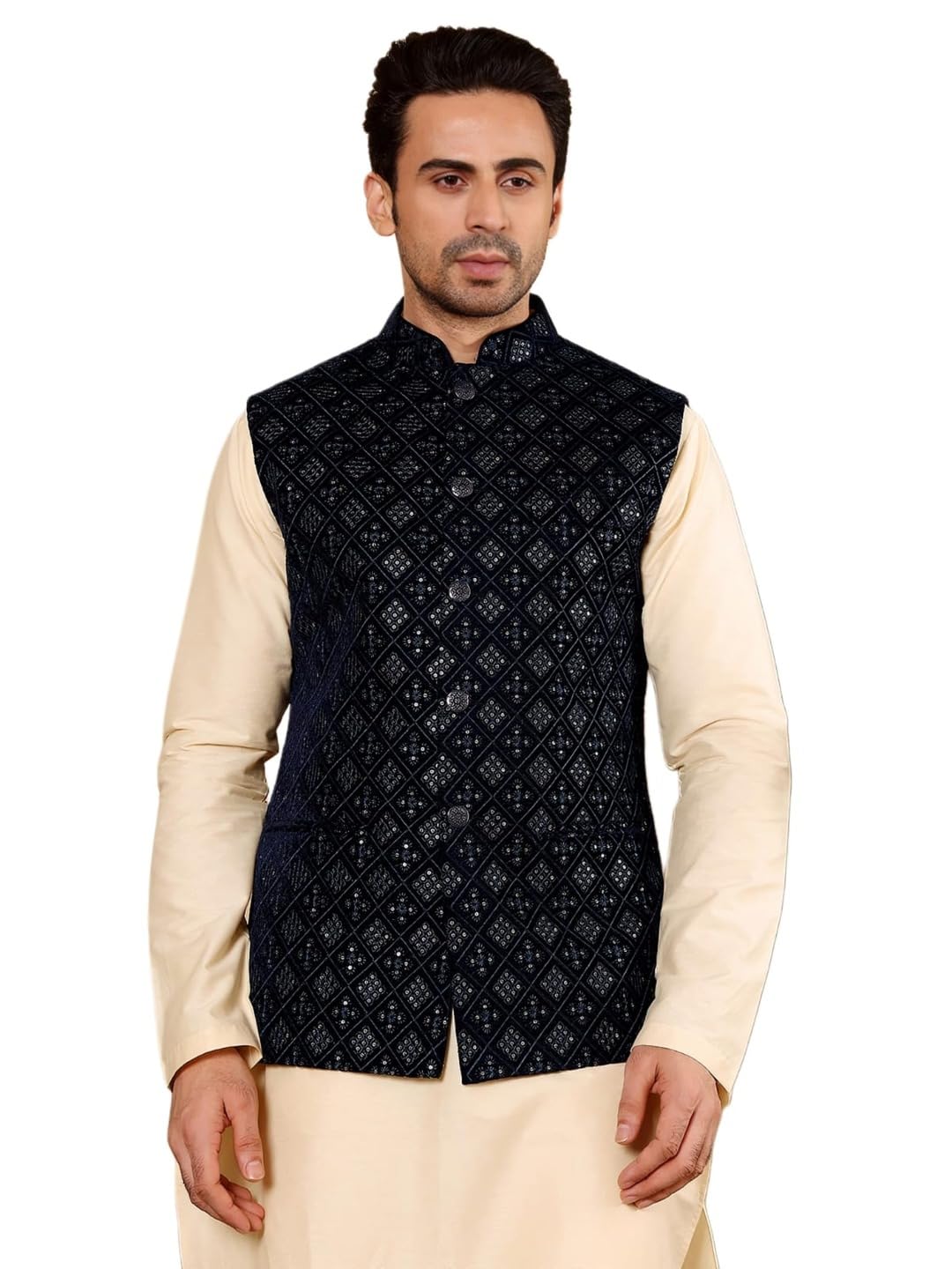 ms multi shades Men's Woven Design Embroidered Nehru Jacket-picture-48