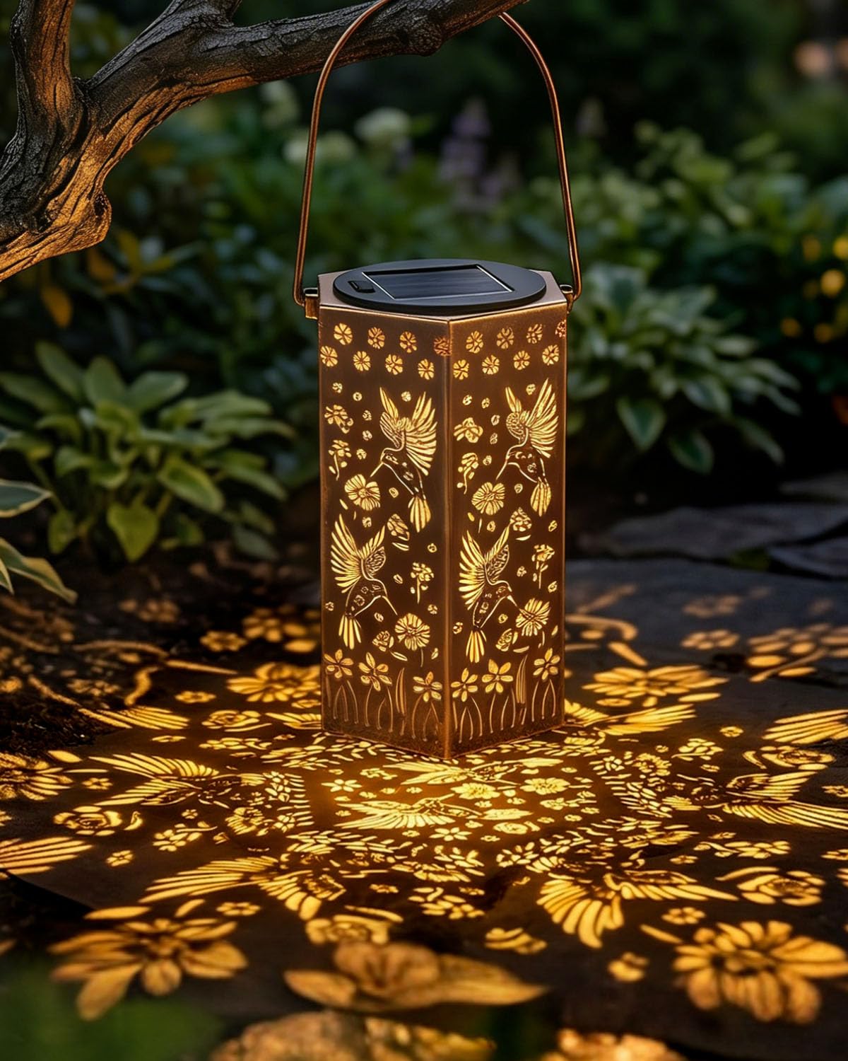 Birthday Gifts for Mothers Days, Hummingbird Solar Lantern Hexagon Metal Garden Ornaments Outdoor, Waterproof Solar Ornaments Light Up Garden Lamp, Gifts for Women Mum Grandma for Patio Yard Pathway