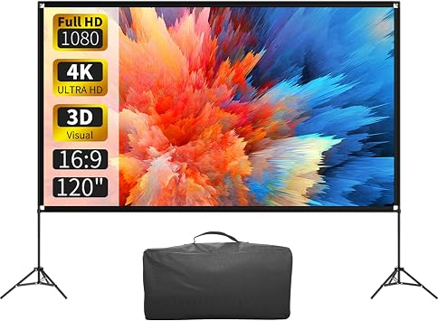 VISULAPEX Projector Screen with Stand 120 Inch, 169 4K HD Portable Projector Screen Indoor Outdoor, Foldable Wrinkle-Free Movie Screen 160 Front Rear Projection Screen with Carry Bag for Home Movie