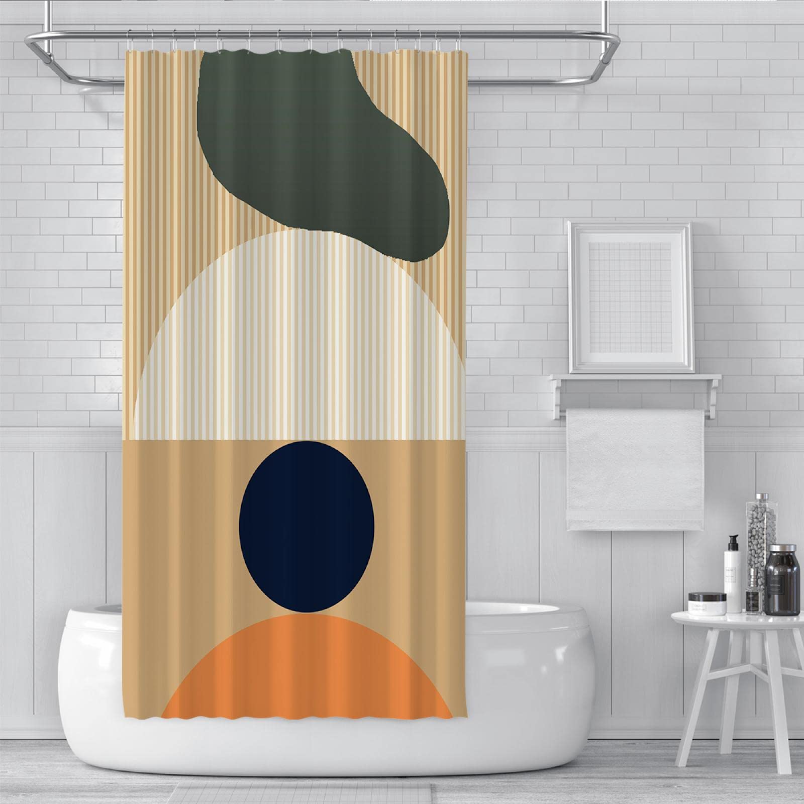 Duschvorhang Ohne Haken – Mit Transparentem Netzoberteil & Wasserdichtem Innenteil – 180 X 188 Cm, Blau Gestreift