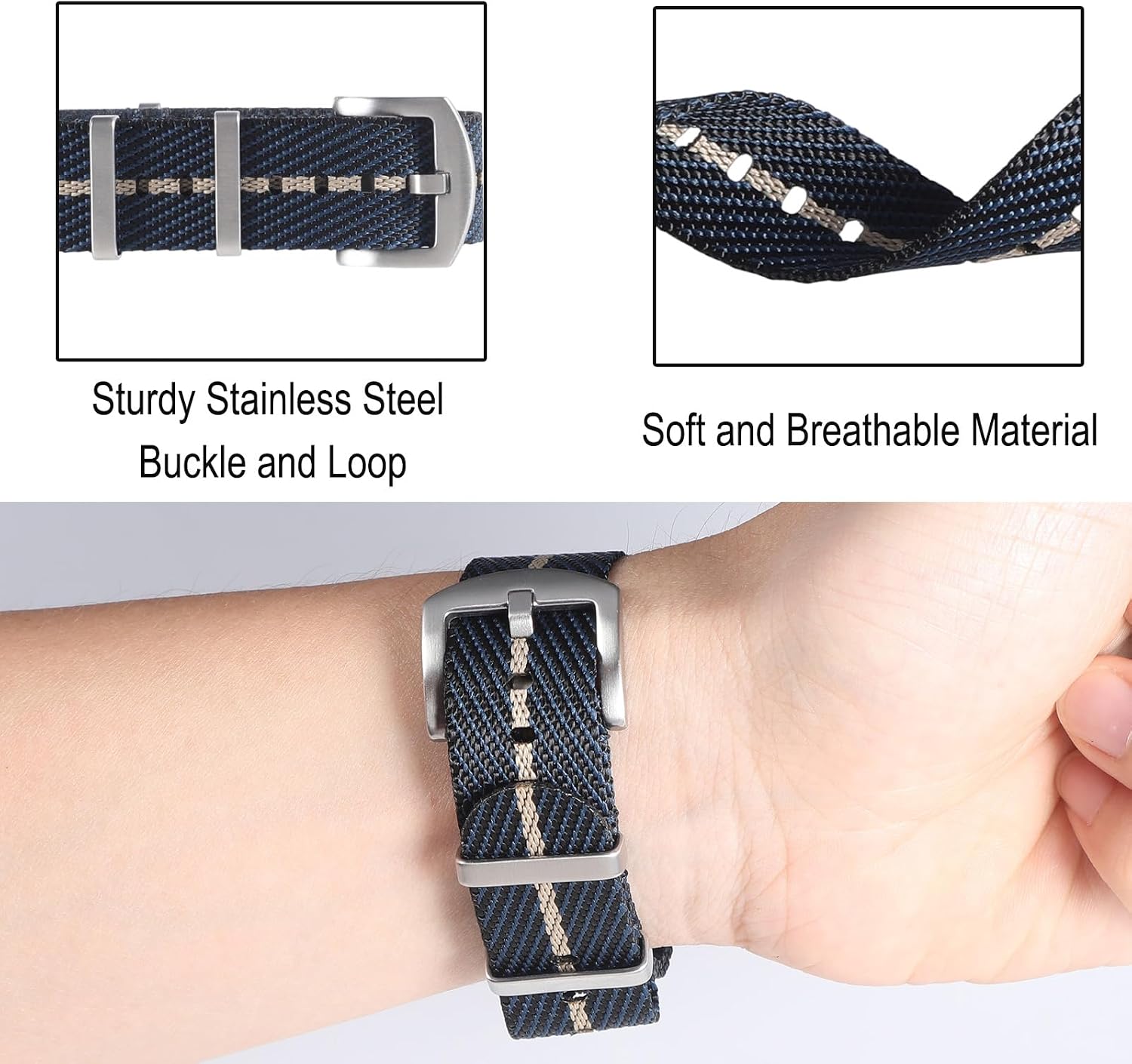 WOUKUP Premium Weave Nylon Watch Band 20mm 22mm Military Men's Watch Straps