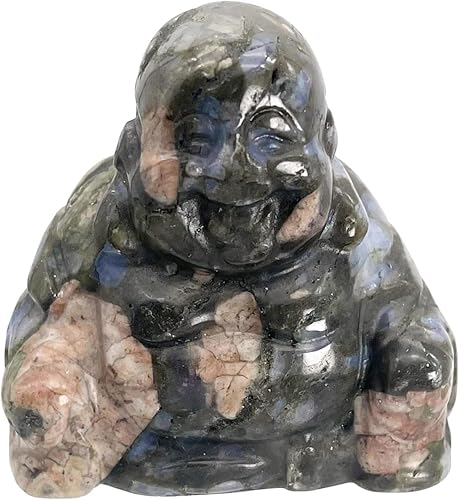 Vista 44 de Estatua de Buda feliz de Maitreya de piedra tallada a mano, escultura de bolsillo de cristal curativo, decoración de 1.5 pulgadas de alto