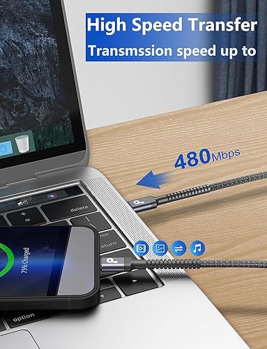 Miniatura 15 de Cable USBC de 10 pies, paquete de 2 cables largos USBC de carga rápida, cable trenzado de nailon USB C a USB C cargador de iPhone compatible con