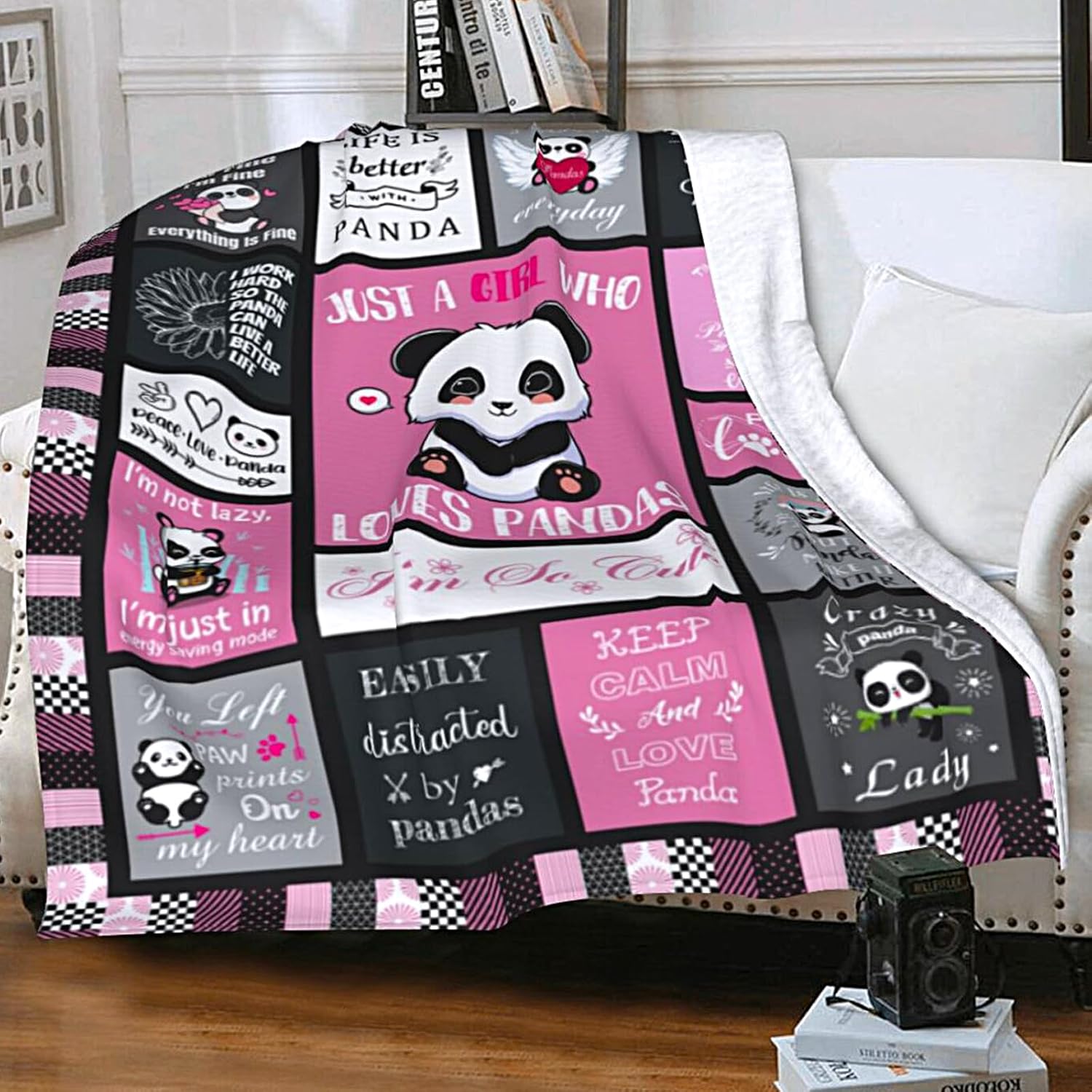 Panda Blanket Gifts for Girls Women Soft Warm Flannel Pandas Lovers Throw Blanket Panda Birthday Gifts for Adults Kids 50"x40" - Image 2