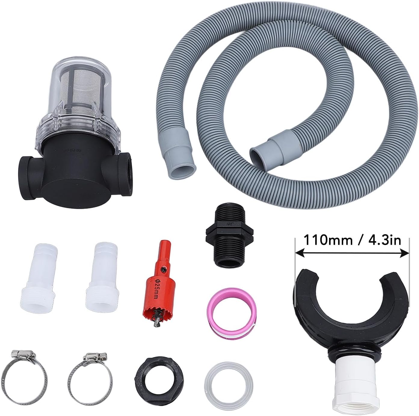 Rain Barrel Connector Kit Roof Rainwater Collector Rain Barrel Diverter with Filter Water Collection Hose Connection Round (110mm / 4.3in)
