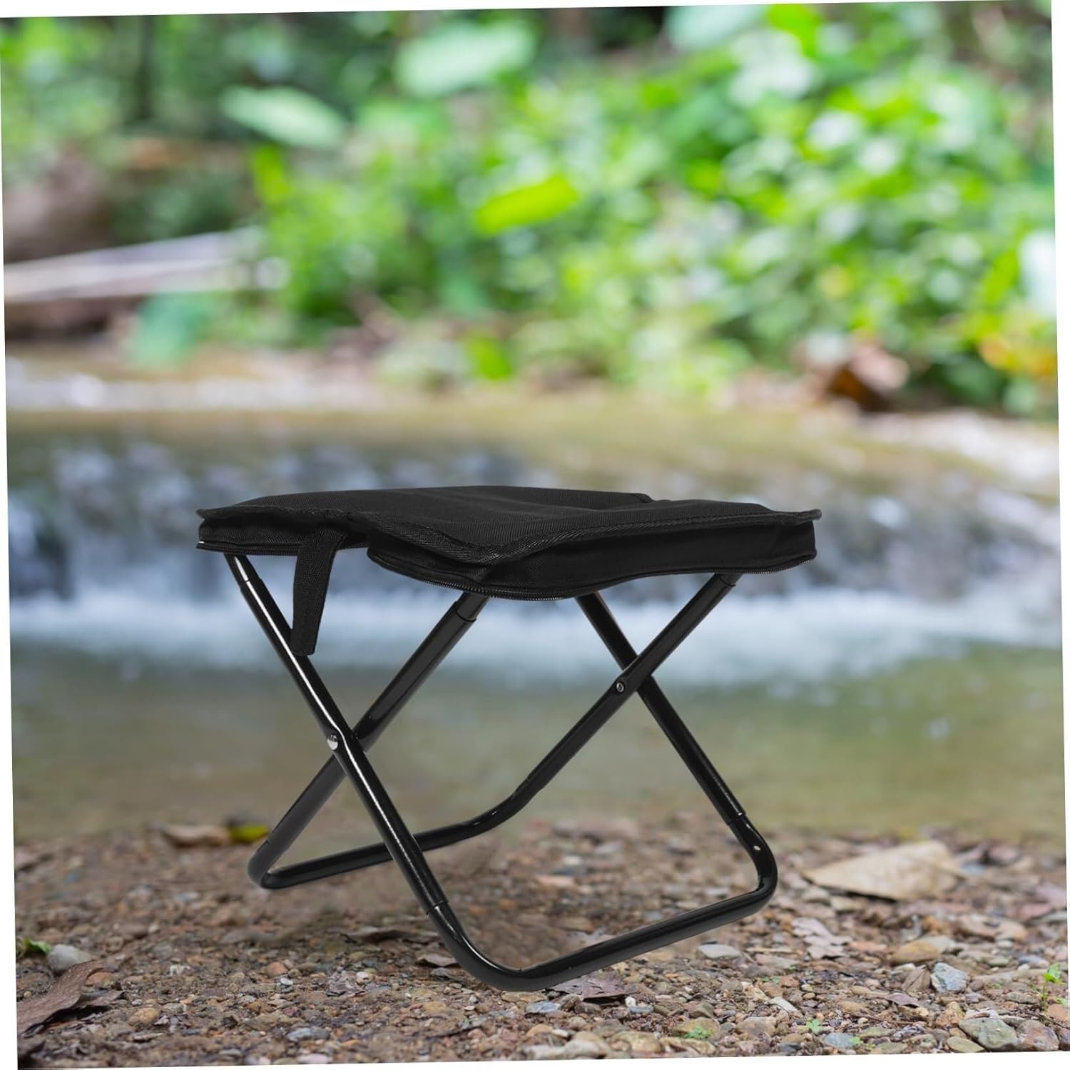 stools Portable Folding Camping Stool Durable Oxford Garden Step Stool Carbon Steel Frame Chair for Fishing BBQ and Outdoor Foldable(Black,24 * 26 * 24cm)