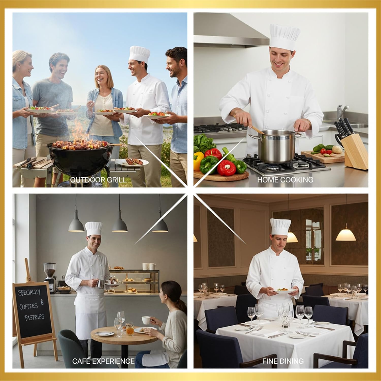 2 Pack Chef Hat, Chef Hats for Adults, Chef's Hat Adjustable Professional Kitchen Cooking Baker Cap, White