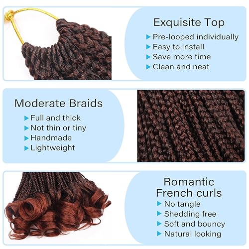 Miniatura 3 de Cabello trenzado francés de jengibre negro, trenzas de ganchillo de 10 pulgadas, trenzas de caja Goddess de 10 pulgadas, trenzas de ganchillo cortas