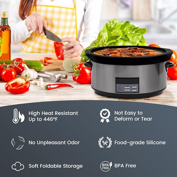 Slow Cooker Liner Fits 7-8 Quart Crockpot 2 Count 7-8 Quart for Oval or Round Slow Cookers, Reusable, Leak Proof, Dishwasher Safe Grey/Black