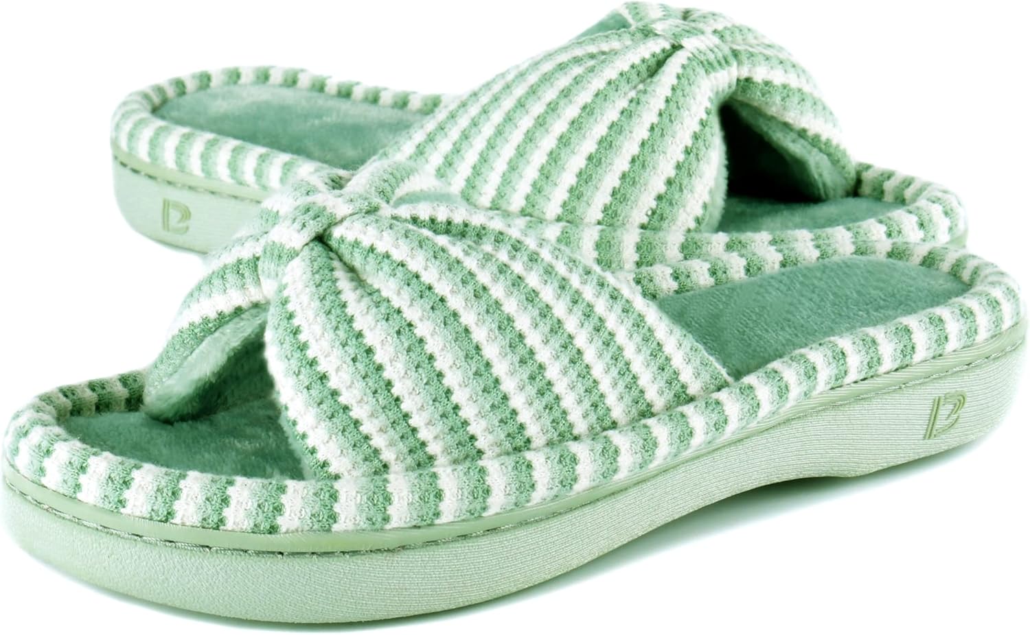 DL Women's Memory Foam Open Toe Slide Slippers with Cute Bow and Cozy Terry Lining, Slip-on House Shoes Spa Mules Sandals with Indoor Outdoor Rubber Sole - Image 3