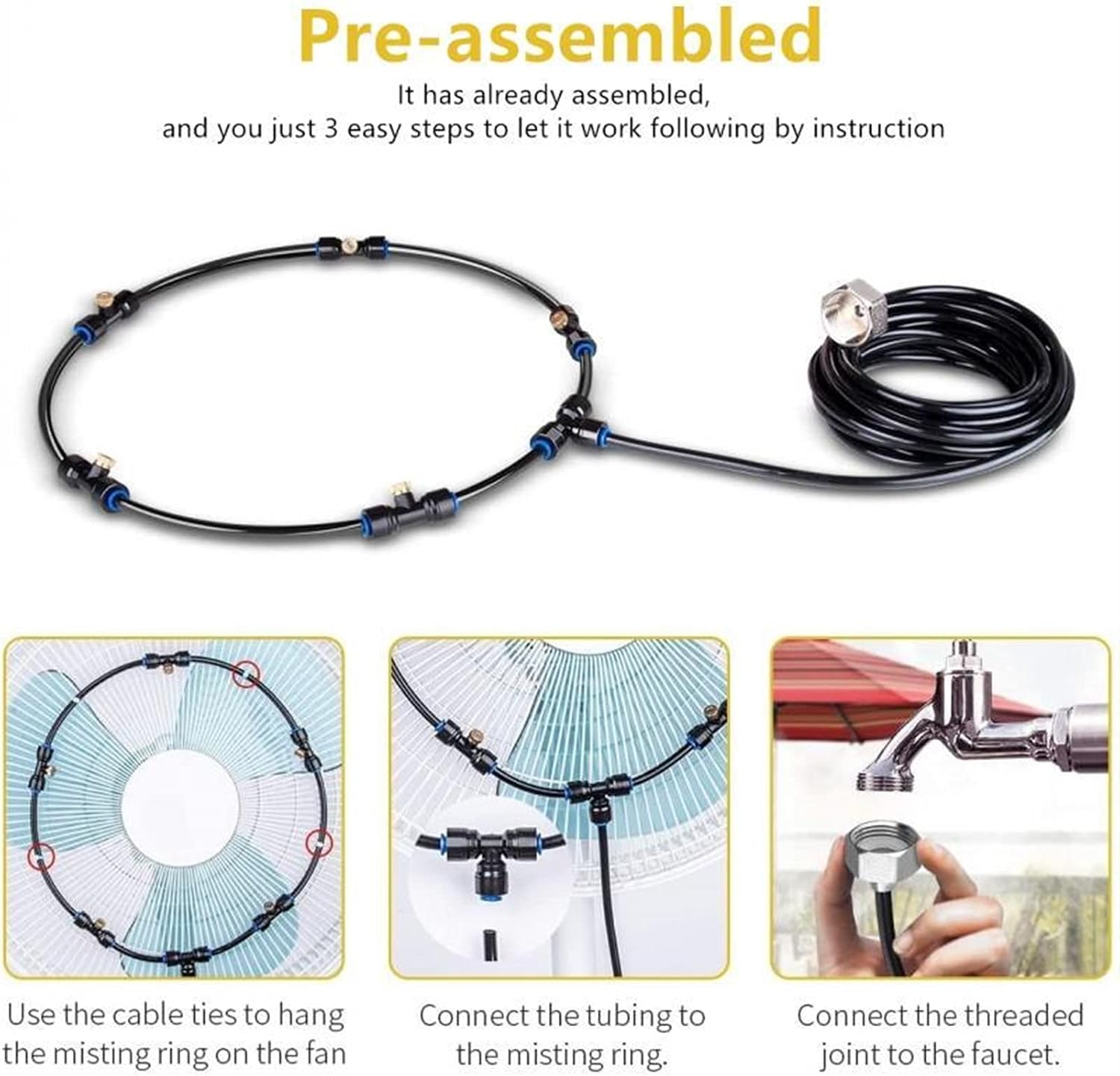 6M Outdoor Misting Cooling System Kit Fan Misting System Suit with 5 Nozzles for Patio Greenhouse Garden Trampoline Misting Deck/Porch Cooling Garden Watering Sprayer (Color : Black)