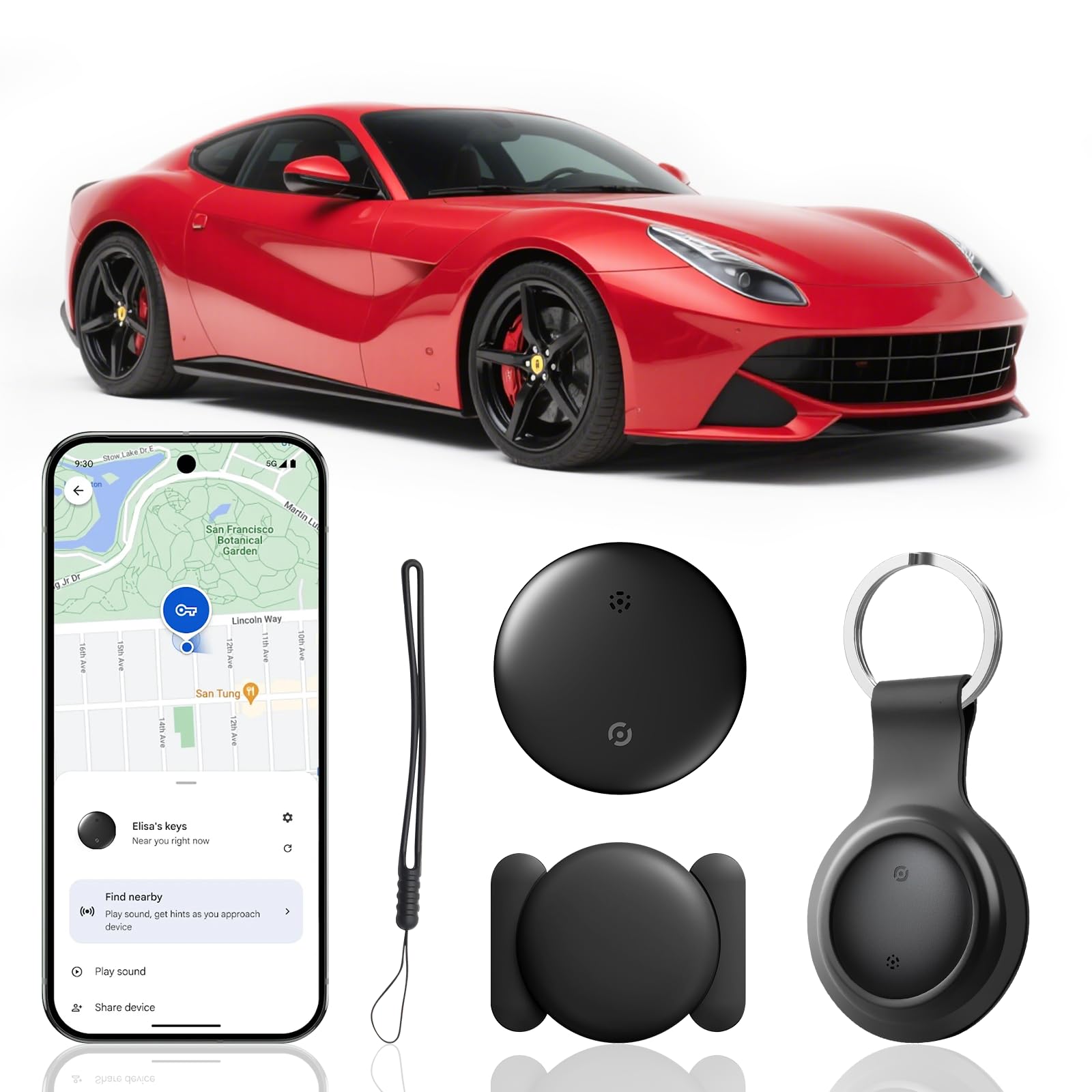 Tracker Auto kompatibel mitGoogle Find My App,GPS-Tracker,Auto-GPS Tracker,Mini Car Locator Tag für Fahrzeuge & Gepäck,Kein ABO,Keine SIM,Echtzeit Ortung,Alarm- & Rückruf‑Funktion,Schwarz