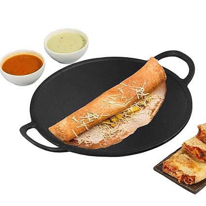 Kraft Infinity Pre Seasoned Cast Iron Dosa Tawa with Handle - 28 cm, 2.1 kg | Non Stick, Chemical Free | Gas & Induction-Friendly | Tava for Roti, Chappati, Naan - Black