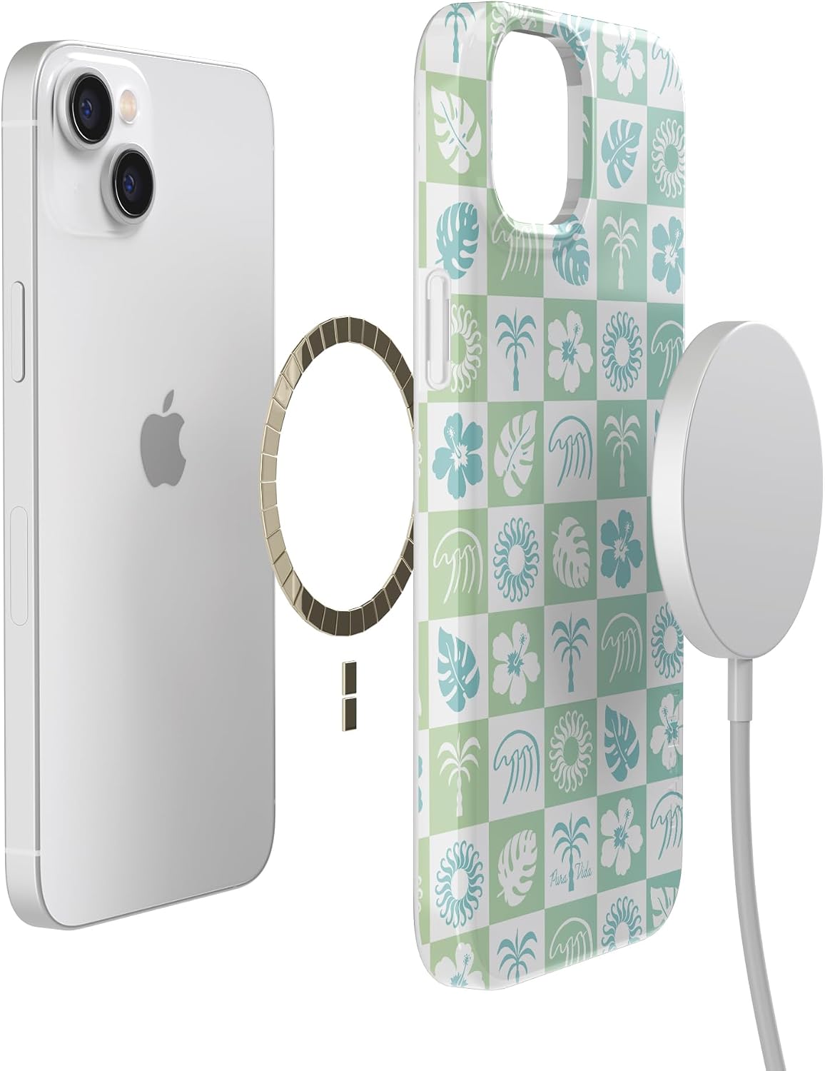 Casely iPhone 14 Case | Pura Vida | Coastal Checkers | Compatible with MagSafe | Classic Ultra Slim Design