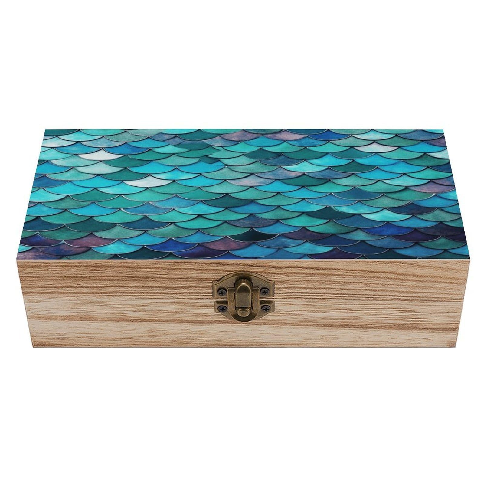 VstaDank Mermaid Wooden Storage Box Wooden Keepsake Box with Hinged Lid Exquisite Solid Wood Decorative Jewelry Case Memory Box for Jewelry Photos Letters Crafts Trinkets