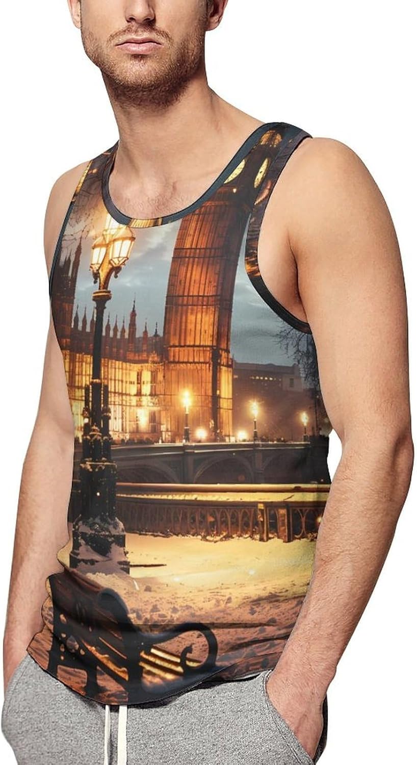 Big Ben in Christmas London England UK Men's Tank Top Sleeveless Muscle Shirts Vest Beach T Shirts for Workout Gym