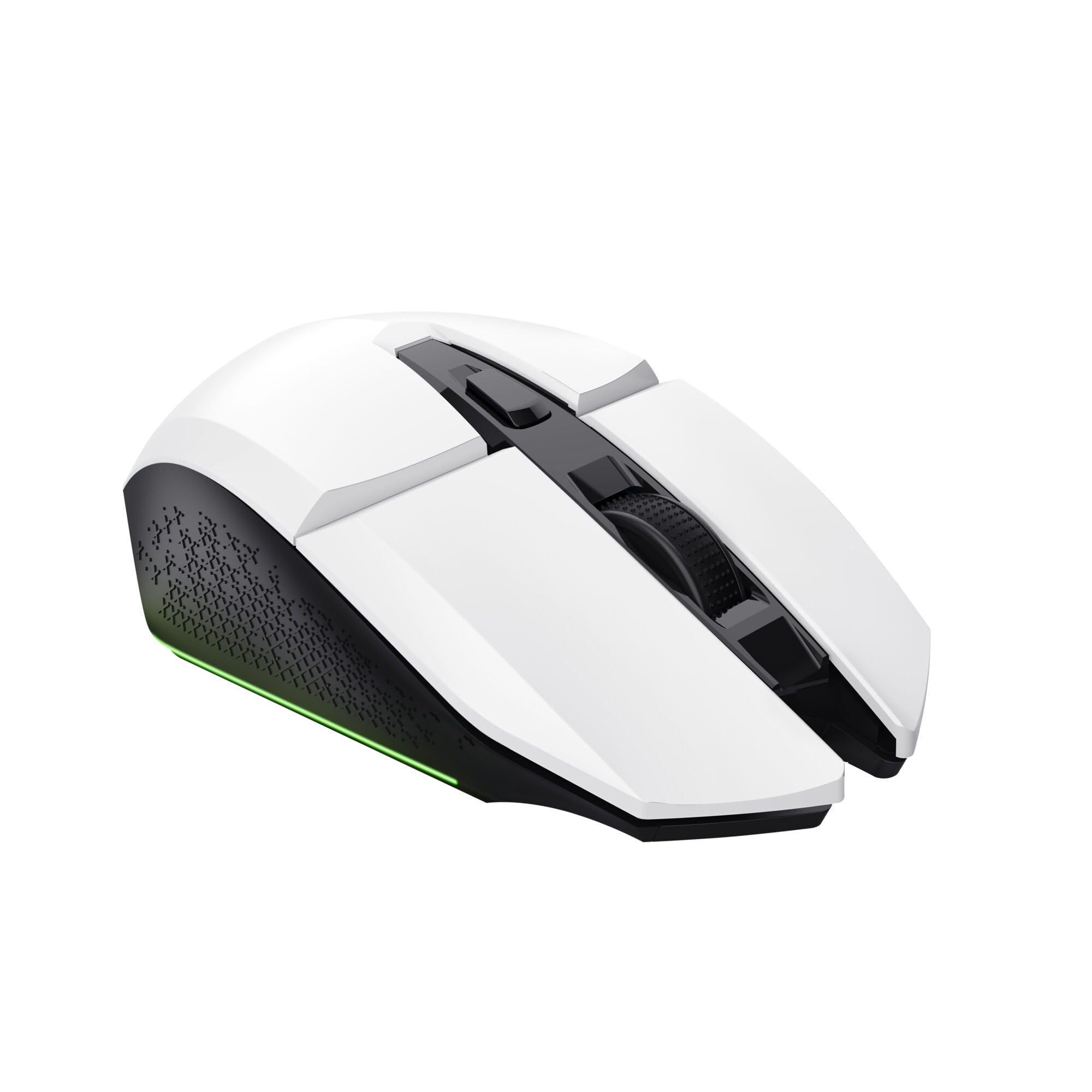 GXTrust Vylax bezprzewodowa mysz gamingowa, akumulator 80 godzin, biała | 800-4800 DPI, podświetlenie LED, 6 przycisków, odbiornik USB, myszka do gier PC komputer laptop Windows