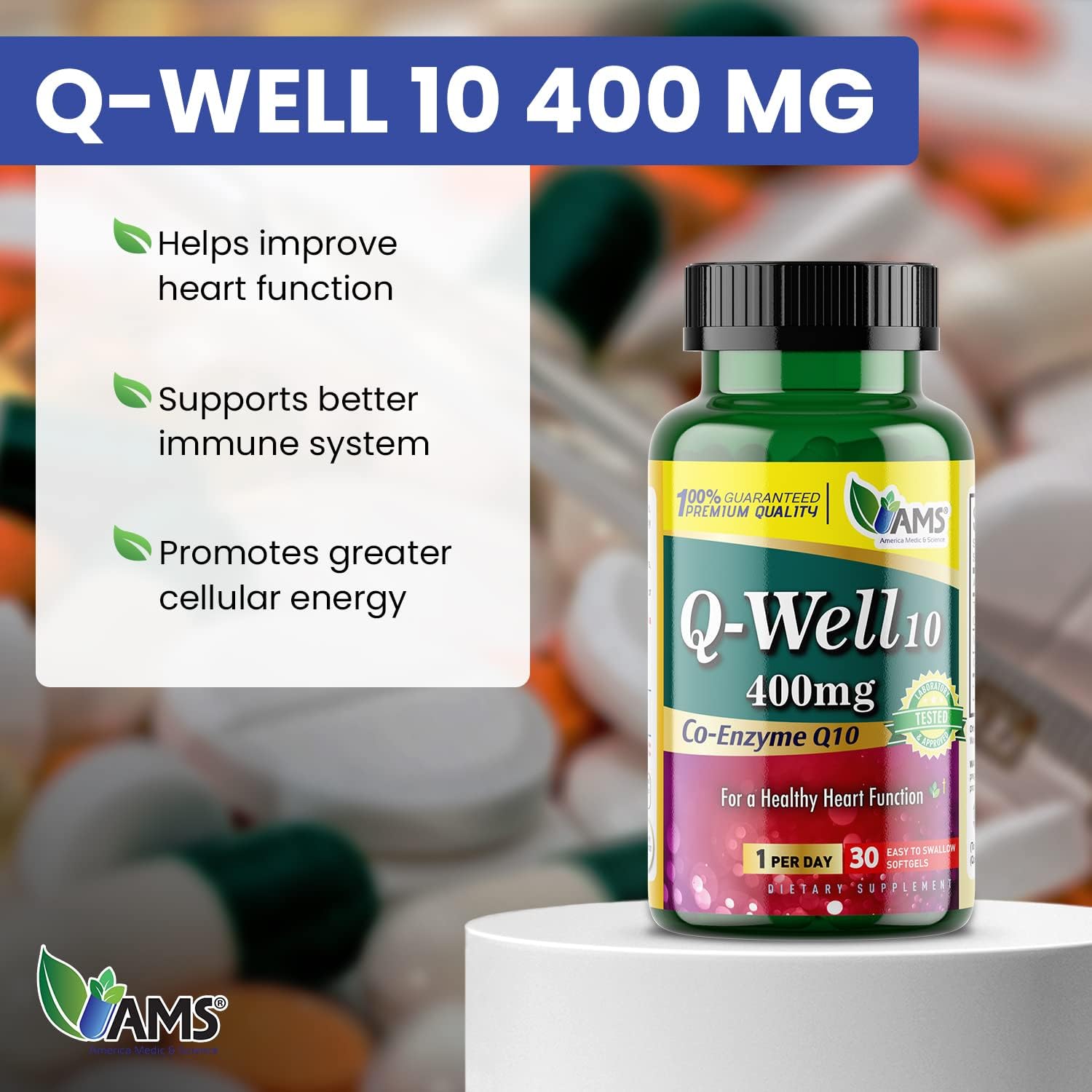 America Medic & Science Q-Well-10 (30 Pieces) | CoQ10 400mg Softgels | Nutritional Supplement with Coenzyme Q10 and Vitamin E | High Absorption Antioxidant for Enhanced Wellness and Heart Health - Image 2