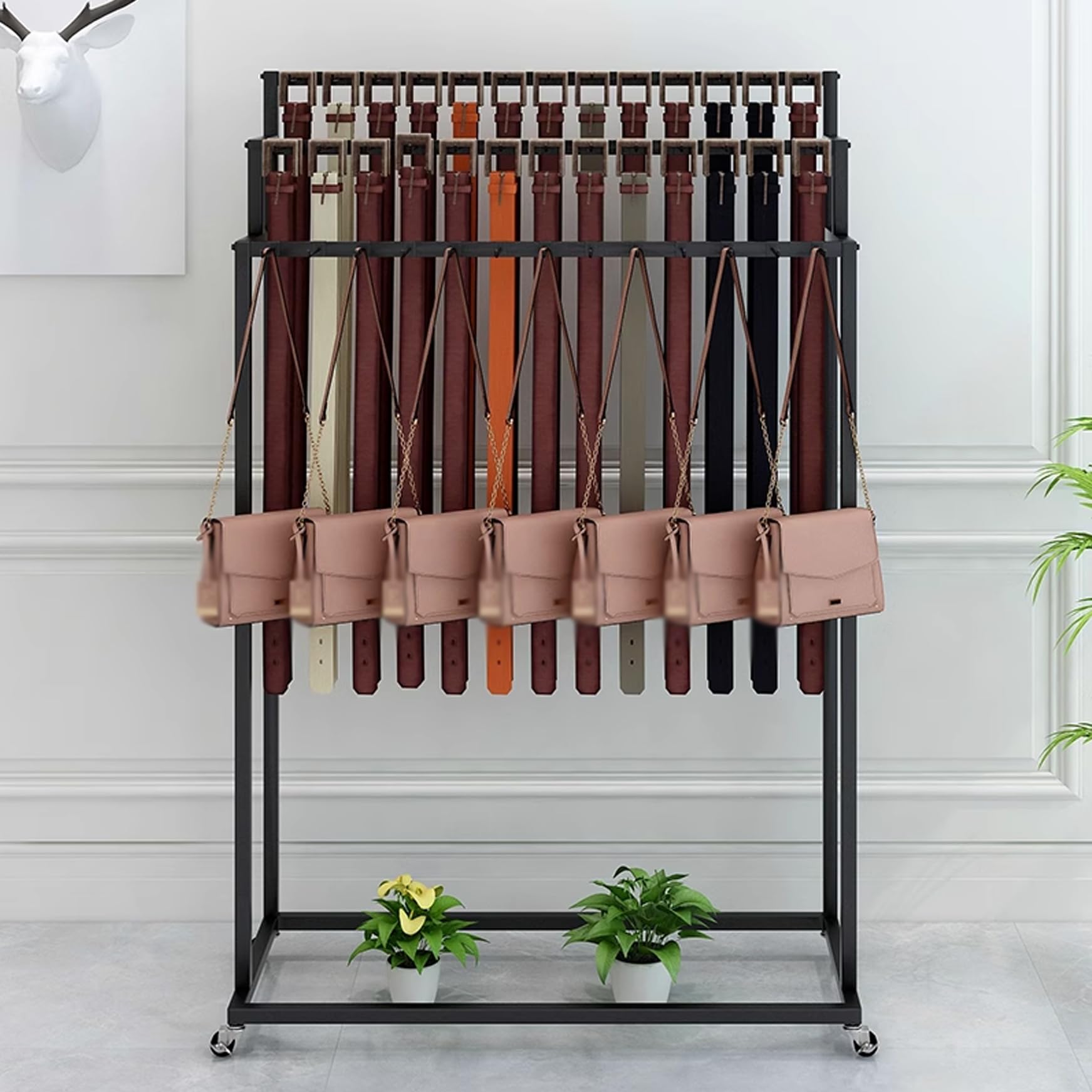 Percha de pie para cinturón y organizador de corbatas, ahorra espacio, soporte para bufandas y chales con ganchos para tiendas minoristas y uso doméstico, perfecto para exhibición de accesorios