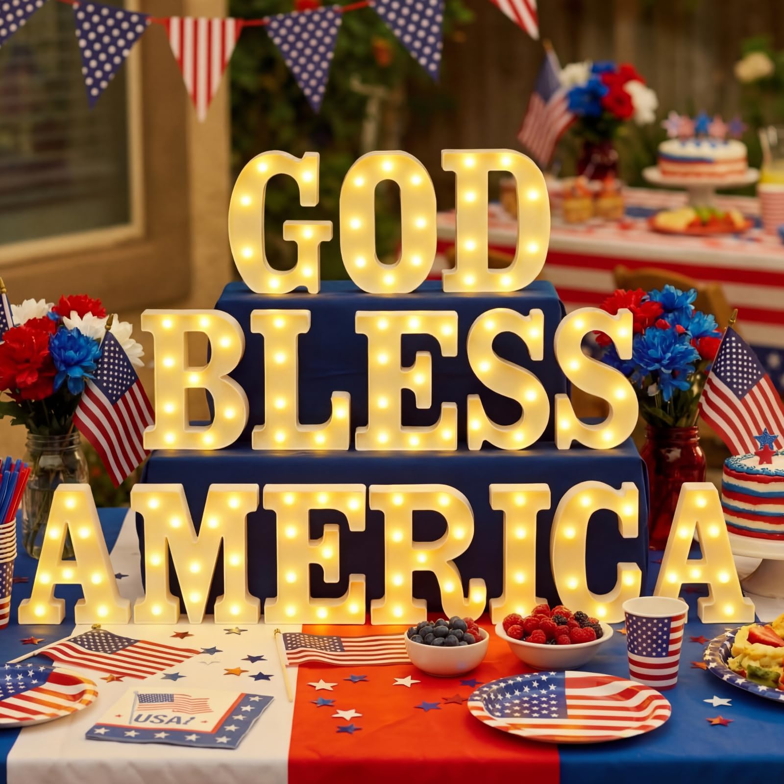 Aurelema 15 Pcs Veterans Day Decorations God Bless America Letter Lights