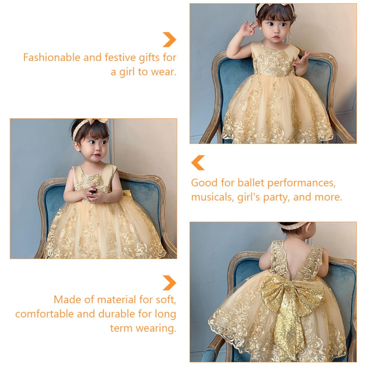 NOLITOY Vestido Princesa Niña Años Vestido de Fiesta con Lazo de Encaje para Actuaciones y Disfraces Infantiles