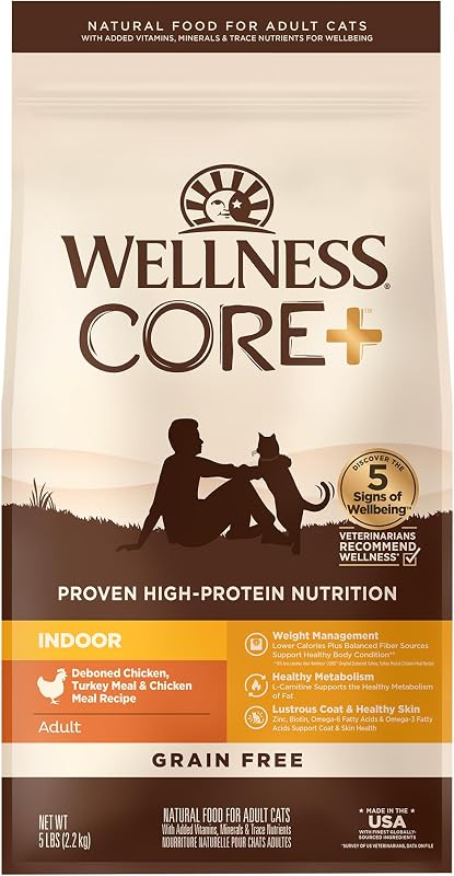 Ração Seca para Gatos Adultos Indoor Wellness CORE+, Sem Grãos, Frango e Peru, Pacote com 2,27 kg