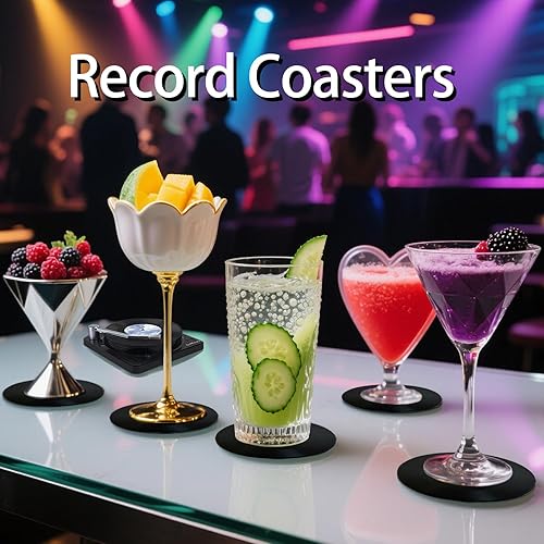 Miniatura 5 de Divertidos posavasos de disco de vinilo retro con reproductor, 6 piezas novedosos de discos de vinilo para bebidas, bares, fiestas, regalos de