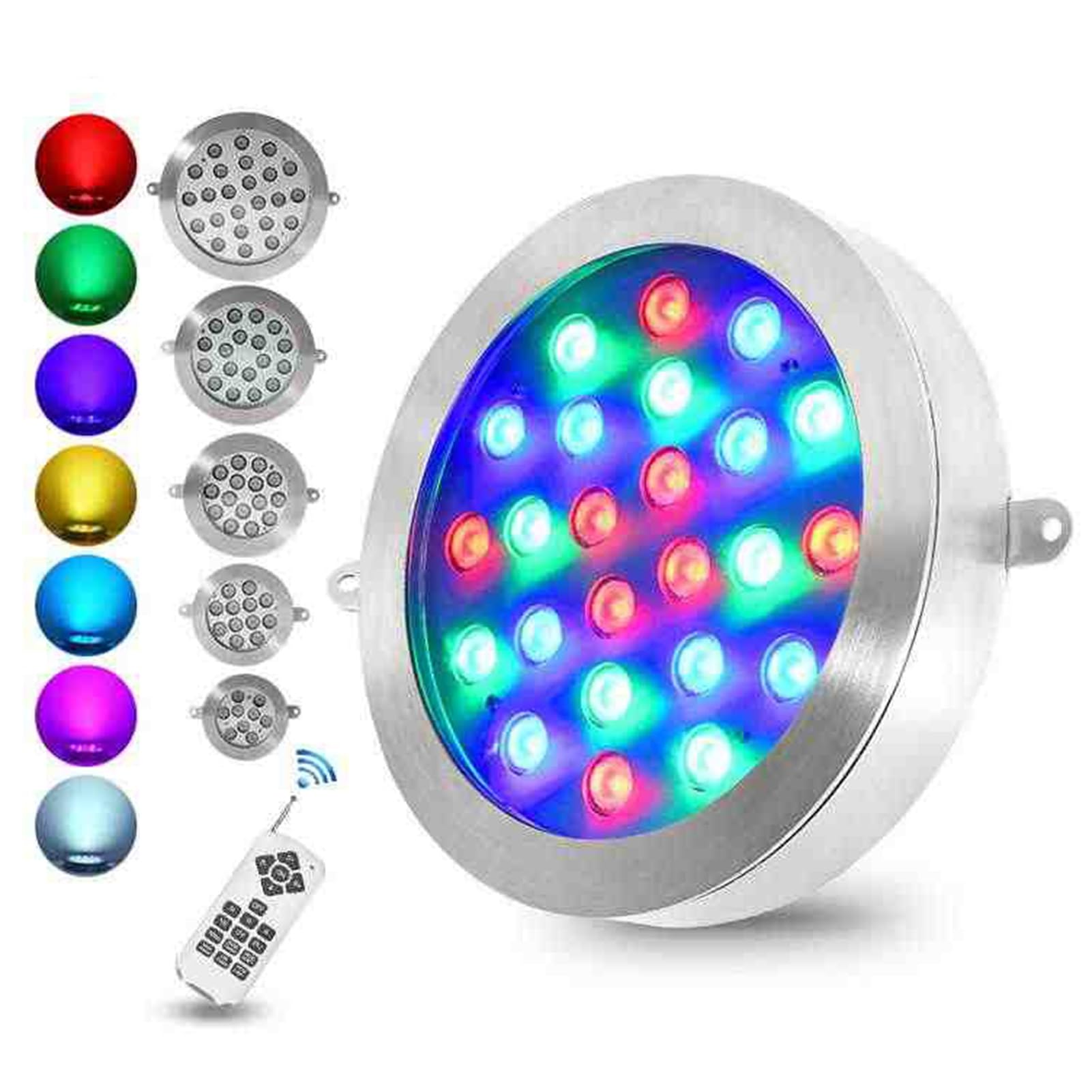 Luces Subacuáticas De Montaje En Superficie De 12V - Luz LED De Pared Para Piscina, Foco Empotrable Impermeable IP68, Para Iluminación Exterior, Fuentes, Piscinas(Rgb+remote,24W(AC24V))