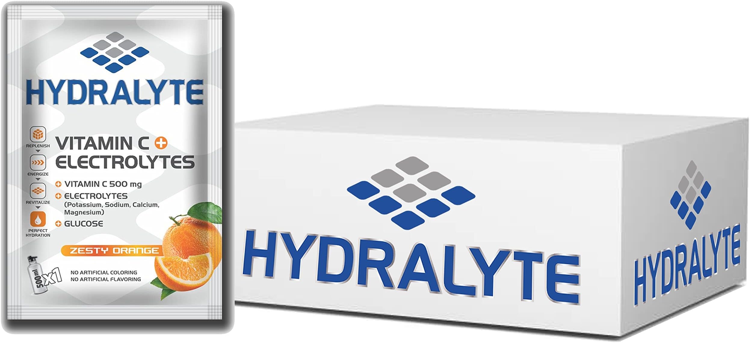 Hydralyte Vitamin C + Electrolyte Hydration Sports Drink Powder Orange Flavor, 20 Gm, Pack Of 200 | 1 Sachet Make 500Ml | Natural Electrolyte Replacement Supplement For Rapid Hydration