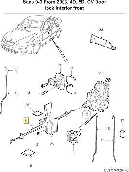 Saab Original 9-3 Front Door Latch Release Cable 12785564