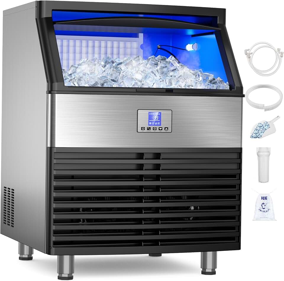 Mojgar Commercial Ice Maker, 450 lb/24H, 120 lb Storage Bin, UnderCounter Global Recycled Standard